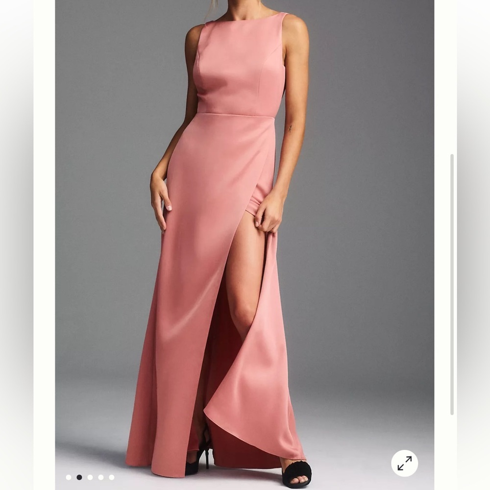BHLDN Dusty Rose Satin Maxi Dress with High Slit